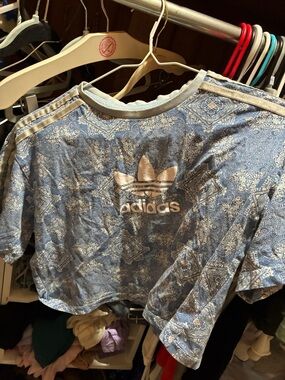 adidas Blue Paisley Trefoil Crop Top